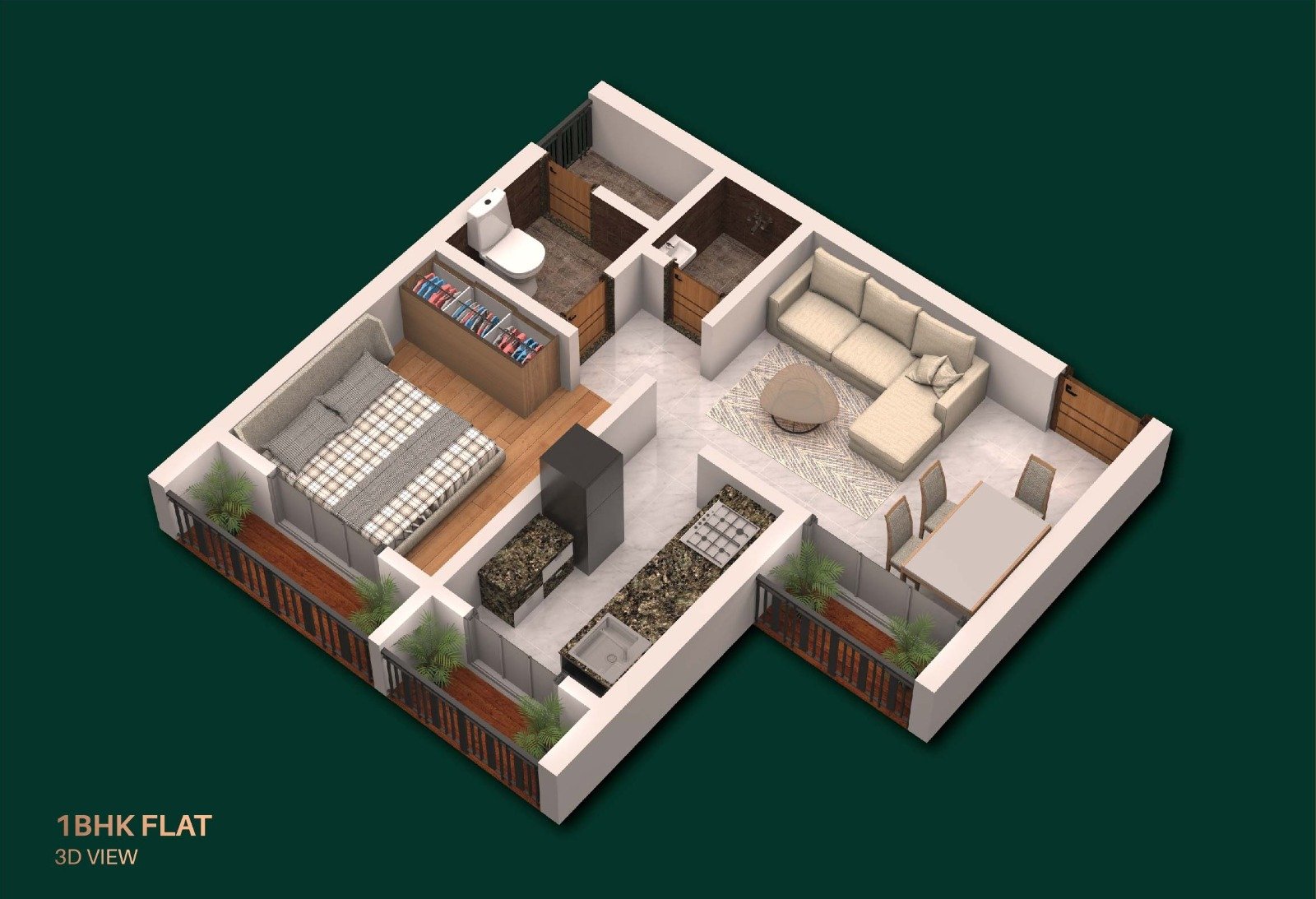 1 BHK 3D View